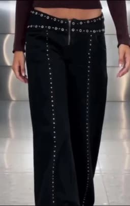 Women Cool Riveted Low Waisted Black Jeans Fashion Floor Length Wide Leg Pants Chic Versatile Pant 2025 New Lady Commute Clothes