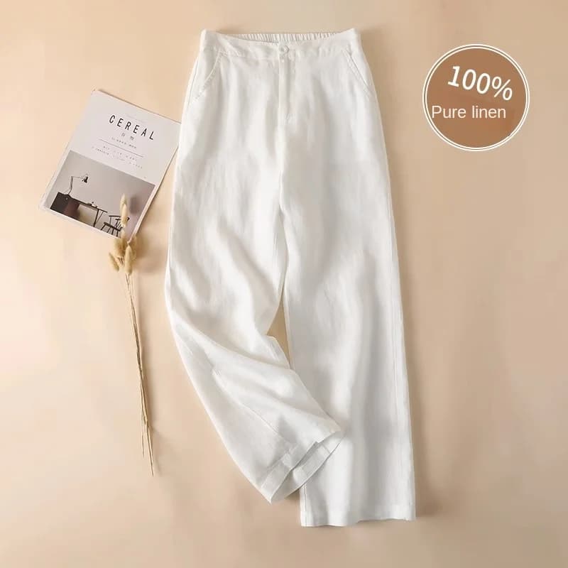 Linen Loose Wide Leg Women's Pants 2024 New Thin Cotton Linen High Waist Drooping Cropped Slimming Casual Straight Trousers