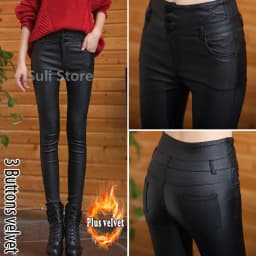 2023 Winter Warm Women Pants Dropshipping Female PU Leather Velvet Trousers Elastic Pencil Skinny pants Women's Tight pants