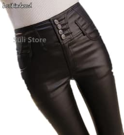 2023 Winter Warm Women Pants Dropshipping Female PU Leather Velvet Trousers Elastic Pencil Skinny pants Women's Tight pants