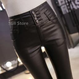 2023 Winter Warm Women Pants Dropshipping Female PU Leather Velvet Trousers Elastic Pencil Skinny pants Women's Tight pants