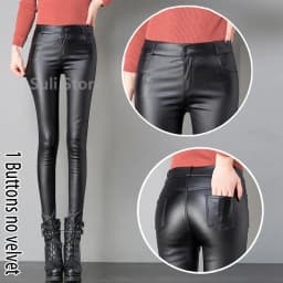 2023 Winter Warm Women Pants Dropshipping Female PU Leather Velvet Trousers Elastic Pencil Skinny pants Women's Tight pants