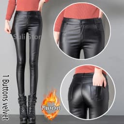 2023 Winter Warm Women Pants Dropshipping Female PU Leather Velvet Trousers Elastic Pencil Skinny pants Women's Tight pants