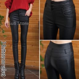 2023 Winter Warm Women Pants Dropshipping Female PU Leather Velvet Trousers Elastic Pencil Skinny pants Women's Tight pants