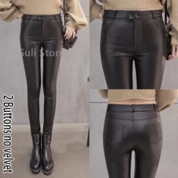 2023 Winter Warm Women Pants Dropshipping Female PU Leather Velvet Trousers Elastic Pencil Skinny pants Women's Tight pants