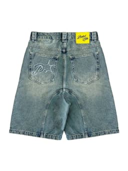 HOUZHOU Y2k Vintage Harajuku Short Jeans Women Washed Embroidery American Retro Man Denim Jorts Baggy Hip Hop Streetwear Summer