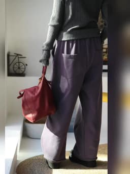 K67176 Korean Style Banana Pants Loose Elastic Waist Thickened Frayed Hem Casual Pants for Women