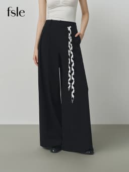 FSLE 2025 New Women Loose Fit Wide Leg Pants Black White Trousers High Waist Casual Pants Soft Drapey Free Waist Rope Vintage