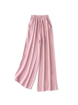 SuyaDream Women Wide Leg Pants 100%Real Silk Solid Elastic Waisted Ankle-length 2025 Office Spring Autumn Chic Trousers Black