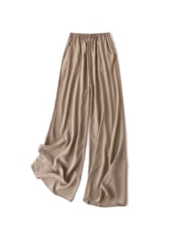 SuyaDream Women Wide Leg Pants 100%Real Silk Solid Elastic Waisted Ankle-length 2025 Office Spring Autumn Chic Trousers Black