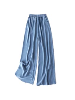 SuyaDream Women Wide Leg Pants 100%Real Silk Solid Elastic Waisted Ankle-length 2025 Office Spring Autumn Chic Trousers Black