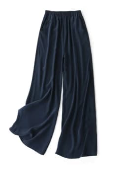 SuyaDream Women Wide Leg Pants 100%Real Silk Solid Elastic Waisted Ankle-length 2025 Office Spring Autumn Chic Trousers Black