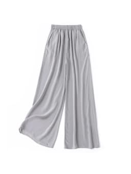 SuyaDream Women Wide Leg Pants 100%Real Silk Solid Elastic Waisted Ankle-length 2025 Office Spring Autumn Chic Trousers Black