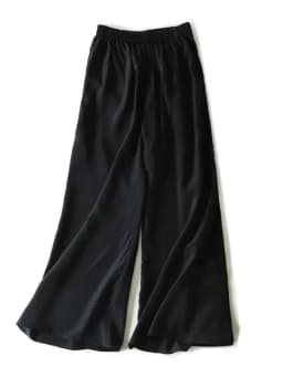 SuyaDream Women Wide Leg Pants 100%Real Silk Solid Elastic Waisted Ankle-length 2025 Office Spring Autumn Chic Trousers Black