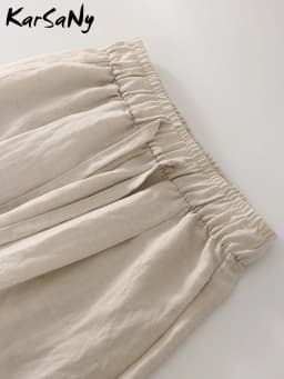 KarSaNy Summer Lyocell Wide Leg Pants Women Baggy High Waist Pink Thin Loose Long Navy Blue Linen Pants Women Summer Trousers