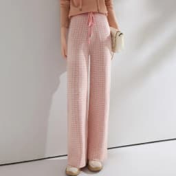 Women Wool Wide Leg Pants Elastic Waist Houndstooth Pattern Trousers Autumn Winter 100% Merino Wool Trousers Knit Soft Warm Pant
