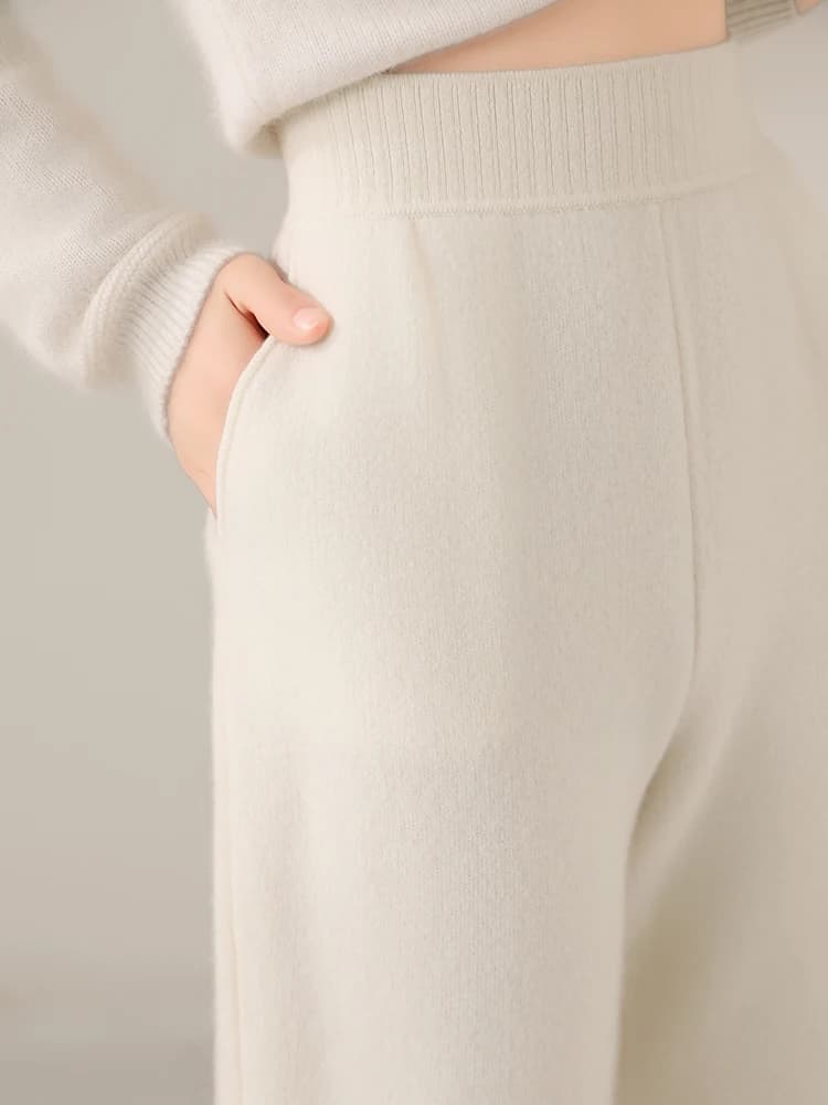 Women's Wool Pencil Pants Autumn Winter Office Lady Style Threaded Elastic Waist Trousers 100% Merino Wool Knitted Thicken Pants