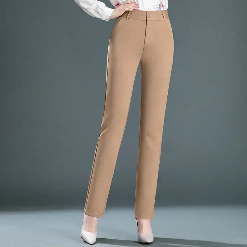 2025 Spring and Autumn Khaki High Waist Straight Baggy Pants Women, Navy Middle-aged Mom Stretch Casual Trousers,Plus Size M-8XL