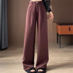 Seoulish Autumn Elegant Women's Wide Leg Pants 2024 New Korean Solid Button Casual Loose Office Full Length Trousers Female