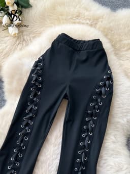 SINGREINY Streetwear Lace Up Flare Pants 2026 Spring Summer Fashion High Waist Bodycon Sexy Female Edgy Spicy Girl Long Trousers