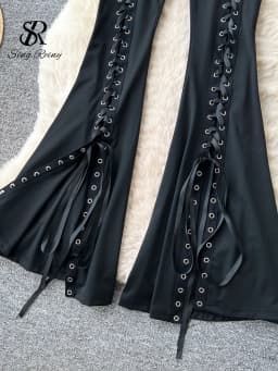 SINGREINY Streetwear Lace Up Flare Pants 2026 Spring Summer Fashion High Waist Bodycon Sexy Female Edgy Spicy Girl Long Trousers