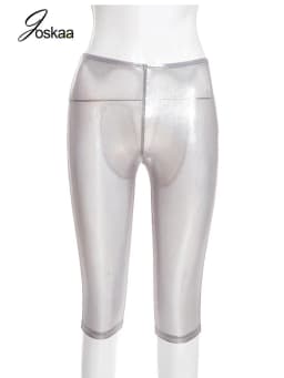 Joskaa Sexy See Through Shorts Women's Hipster Skin Tight Stretchy Capri Trousers Coquette Midnight Party Club Female Bottoms