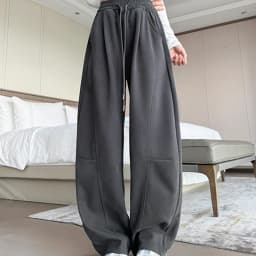Drawstring Wide Leg Sports Pants Women Autumn Winter Soft Solid Pockets Sweatpants Woman Elastic High Waisted Trousers Female