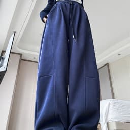 Drawstring Wide Leg Sports Pants Women Autumn Winter Soft Solid Pockets Sweatpants Woman Elastic High Waisted Trousers Female