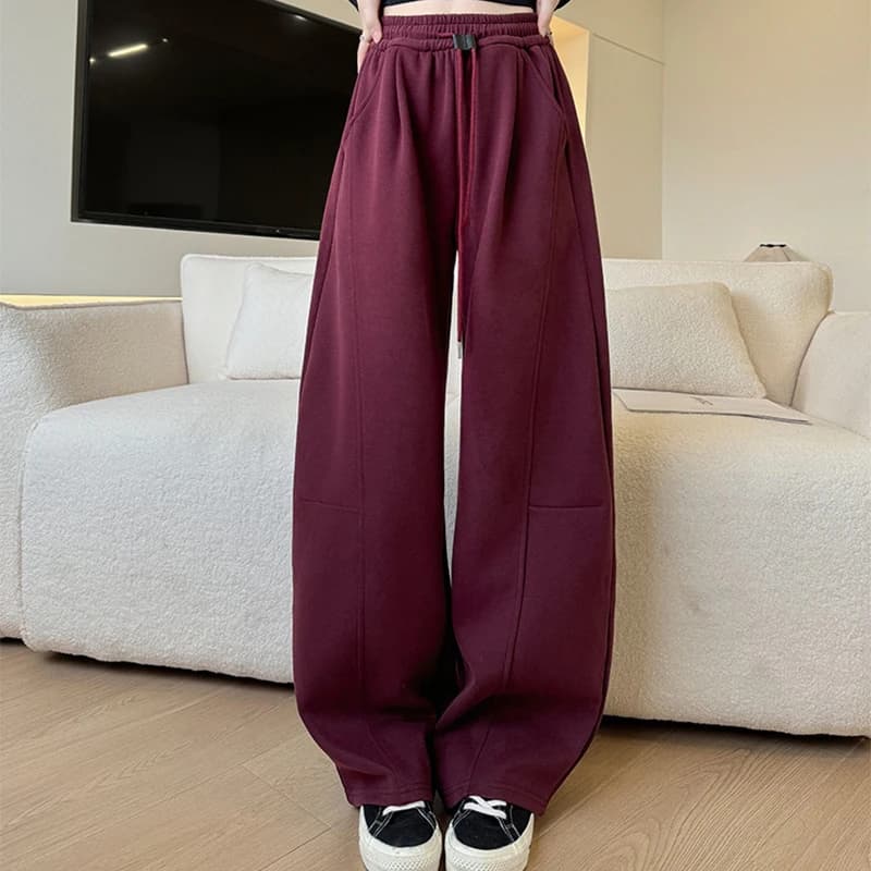 Drawstring Wide Leg Sports Pants Women Autumn Winter Soft Solid Pockets Sweatpants Woman Elastic High Waisted Trousers Female