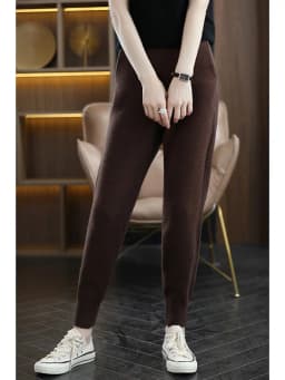 Elegant High Waist Knitted Wide Leg Pants Women's Sporty Style Pure Wool Thickened Autumn Winter New Arrival Trousers