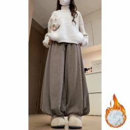 Caramel Thick High Waist Bloomer Pants Women's Autumn Winter New Knitted Soft Warm Fleece Long Pants Skirt Style Trousers