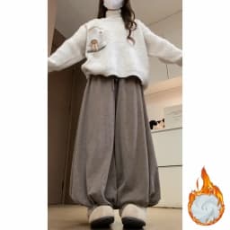 Caramel Thick High Waist Bloomer Pants Women's Autumn Winter New Knitted Soft Warm Fleece Long Pants Skirt Style Trousers