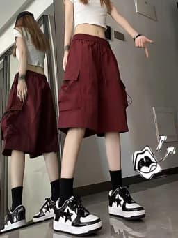 High Waist Wide Leg Workwear Shorts Women's Summer Thin American Casual Design Five-Point Sports Pants Polyester Fiber