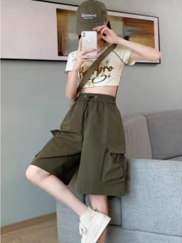 High Waist Wide Leg Workwear Shorts Women's Summer Thin American Casual Design Five-Point Sports Pants Polyester Fiber