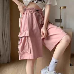 High Waist Wide Leg Workwear Shorts Women's Summer Thin American Casual Design Five-Point Sports Pants Polyester Fiber