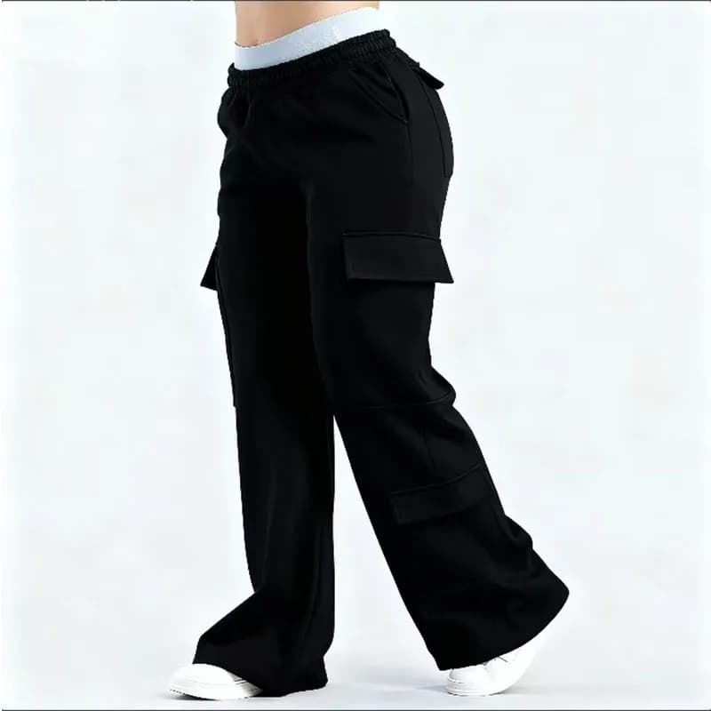 No logo Men's Casual Pants Multiple Pockets American Style Work Pants Women Low Waist Belted Straight Leg Wide Leg Pants