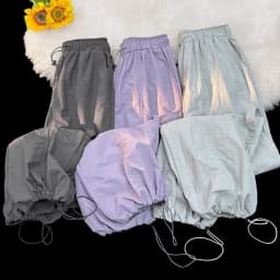 Women's New Loose Drawstring Parachute Pants Harajuku Big Pockets Cargo Pants Summer 2025 Fashion High Waist Wide-Leg Trousers