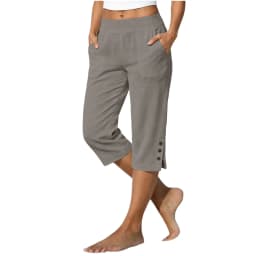 Women Summer Casual Vacation Capri Pants Elastic Straight Leg Split Slits Casual Pants With Pockets
