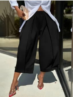 Women Casual Pants High Waist Elastic Waistband Front Pleats Loose Fit Wide Leg Pants Summer Lightweight Pockets Trousers