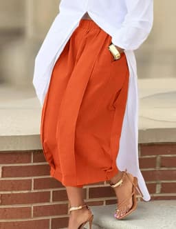 Women Casual Pants High Waist Elastic Waistband Front Pleats Loose Fit Wide Leg Pants Summer Lightweight Pockets Trousers