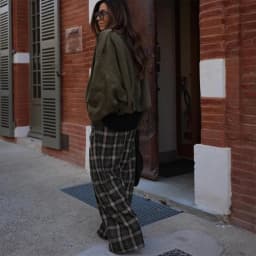Chic Green Plaid Print Loose Pants Women Casual High Waist Straight Wide Leg Trousers Party Daily Classic Attire 2026 Spring