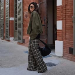 Chic Green Plaid Print Loose Pants Women Casual High Waist Straight Wide Leg Trousers Party Daily Classic Attire 2026 Spring