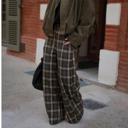 Chic Green Plaid Print Loose Pants Women Casual High Waist Straight Wide Leg Trousers Party Daily Classic Attire 2026 Spring