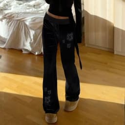 Goth Dark Techwear Fashion Stars Rhinestone Drawstring Pants Mall Goth Streetwear 90s Grunge Soft Velvet Trousers Women Y2K Pant