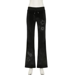 Goth Dark Techwear Fashion Stars Rhinestone Drawstring Pants Mall Goth Streetwear 90s Grunge Soft Velvet Trousers Women Y2K Pant