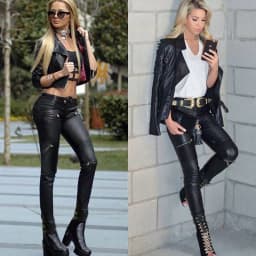 Stretch Faux Pu Leather Pants Women Skin Tight Motorcycle Gothic Punk Rock Pencil Trousers Zipper Moto Biker Leggings Black XS