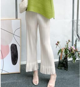 Miyake Pleated Fringe Women's Wide-legged Pants New Loose Plus Size High Waist Slim Fashion Folded Solid Color Straight Pants