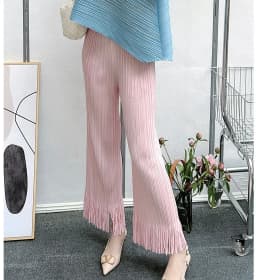 Miyake Pleated Fringe Women's Wide-legged Pants New Loose Plus Size High Waist Slim Fashion Folded Solid Color Straight Pants