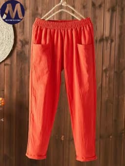 High Waist Women's Pants Summer Slim Fit Elastic Waist Straight Tube Harun Korean Fashion Leisure Loose Trousers