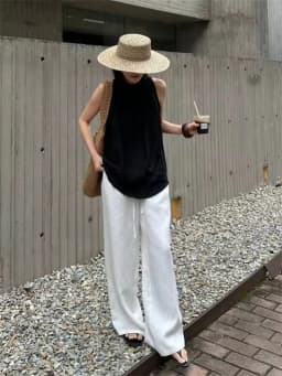 Fashion Casual Linen Wide-leg Pants Summer Loose Versatile Drawstring White Casual Straight Trousers Female